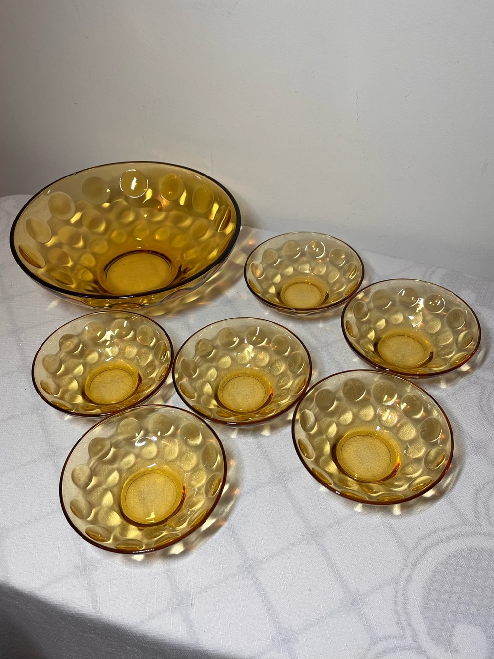 Vintage Hazel-Atlas Amber Glass "Eldorado" (or Coin Spot / Thumbprint) bowls